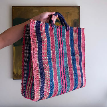 Vintage Woven Jute Bag, Large Tote Bag, Natural Fibers 