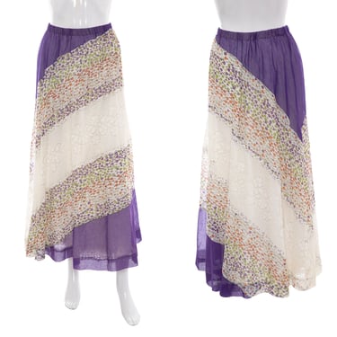 1970's Chessa Davis Purple and White Floral Print Skirt Size S/M