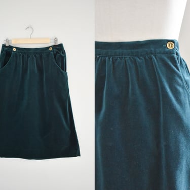 1970s/80s Lanz Green Velveteen Midi Skirt 