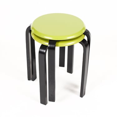 Vintage Mid Century / Post Modern Bentwood Stacking Stools — Lime Green + Black lacquer — Set of two 