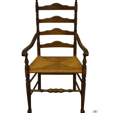 ETHAN ALLEN Heirloom Nutmeg Maple Colonial Early American Ladderback Dining Arm Chair w. Rush Seat 