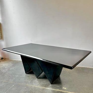 Vintage Post Modern Black Lacquer Dining Table 