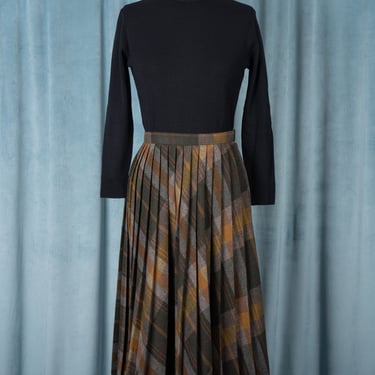 Vintage 1970s Evan-Picone Plaid Wool Accordion Pleat Skirt 
