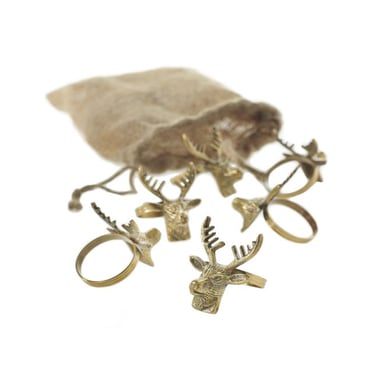 Brass Stag Napkin Holders, Set of 6