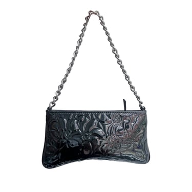 Chanel Black Patent Mini Floral Chain Bag