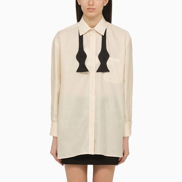 Max Mara Ivory Cotton Oversize Shirt With Bow Tie Women