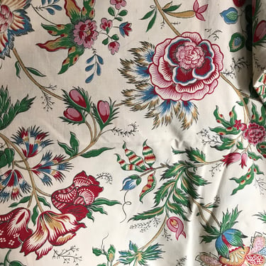 French Cotton Indienne Floral Fabric by Marignan, Drapery, Historical Sewing Textiles, Period Projects 