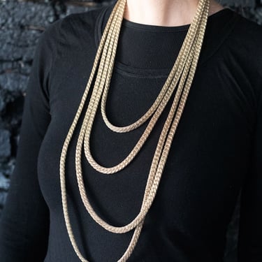 Cashmere Tie and Quad Tulle Encased Chain Necklace