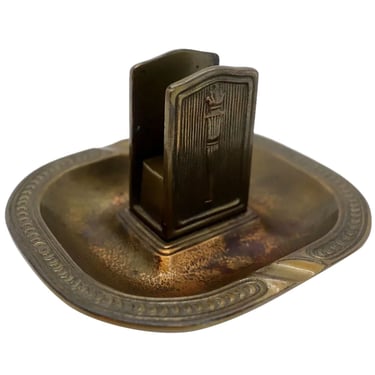 Vintage American Tiffany Studios Bronze Matchbox Holder and Ashtray Stand 