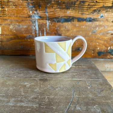 Mug - Soft Pink with Beige Geometric Patterns 