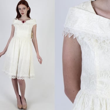 NWT Vintage 80s Jessica McClintock Dress / Deadstock Ivory Lace Bridal Party Flower Girl Mini Dress 