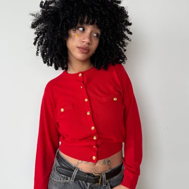 1990s Red Button Down Cardigan, sz. L