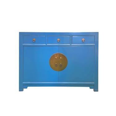 Chinese Oriental Bright Blue 3 Drawers Sideboard Buffet Table Cabinet cs7577E 