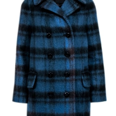 Coach - Blue & Black Plaid Wool Blend Coat Sz S