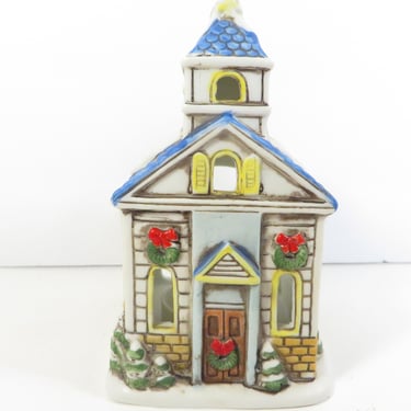 Vintage Lefton Ceramic Christmas Cottage Candle Holder 