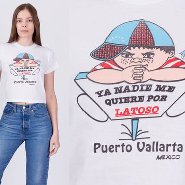 90s Puerto Vallarta Mexico Bad Kid Crop Top Tee - XXS | Vintage "Ya Nadie Me Quiere Por Latoso" Graphic Tourist T  Shirt 