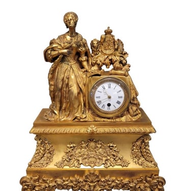 Antique French Restoration Charles X Period Empire Gilt Bronze Ormolu Mantel Clock, Early 19th Century Attrib. Le Roy Et Fils 