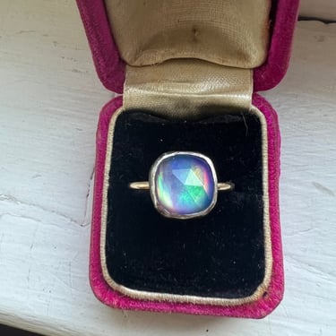 Northern Lights Ring - Cushion Cut Aurora Opal Bezel Ring in Goldfill and Sterling silver 