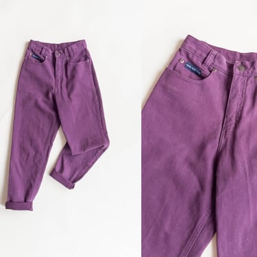 high waisted jeans | 80s 90s vintage Paris Sport Club dark purple high rise straight leg pleated mom jeans 