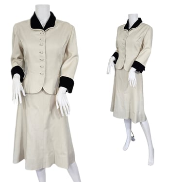 I Magnin 1950's Eggshell White Linen 2 Pc Skirt Blazer Jacket Set I Sz Med I Suit I Wedding I Vintage Wedding 