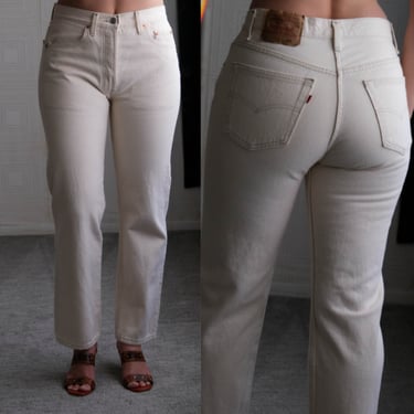 Vintage 80s LEVIS 501 Original Off White Canvas Button Fly High Waist Jeans | Made in USA | Size 30x29 | 1980s LEVIS Designer Unisex Jeans 