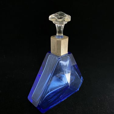 Art Deco Blue Glass Triangle Decanter with Stopper 
