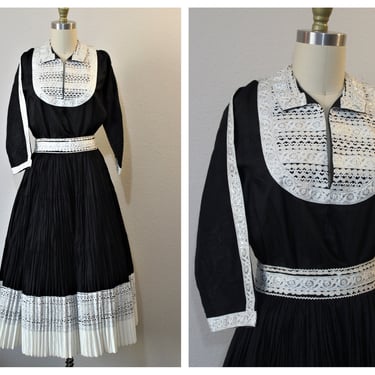 Vintage 1940s 50s Jeanette's Originals Albuquerque New Mexico Black Silver Patio dress circle skirt set southwestern // Modern US 4 6 small 