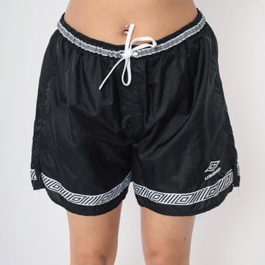 90s Umbro Gym Shorts Vintage Black Striped Track Shorts Running Retro Jogging Elastic Waist Athletic 1990s Large L 