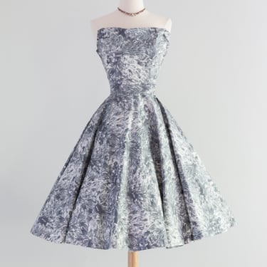 Stunning 1950's Fred Perlberg Strapless Cotton Party Dress / Waist 26&quot;