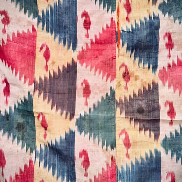 Large 19th Century Silk Uzbek Stepped Triangle Ikat