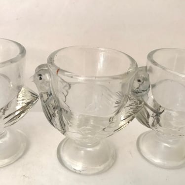 Vintage set of three (3)  Pressed Glass Rooster or Chicken Egg Cups- Marked France 