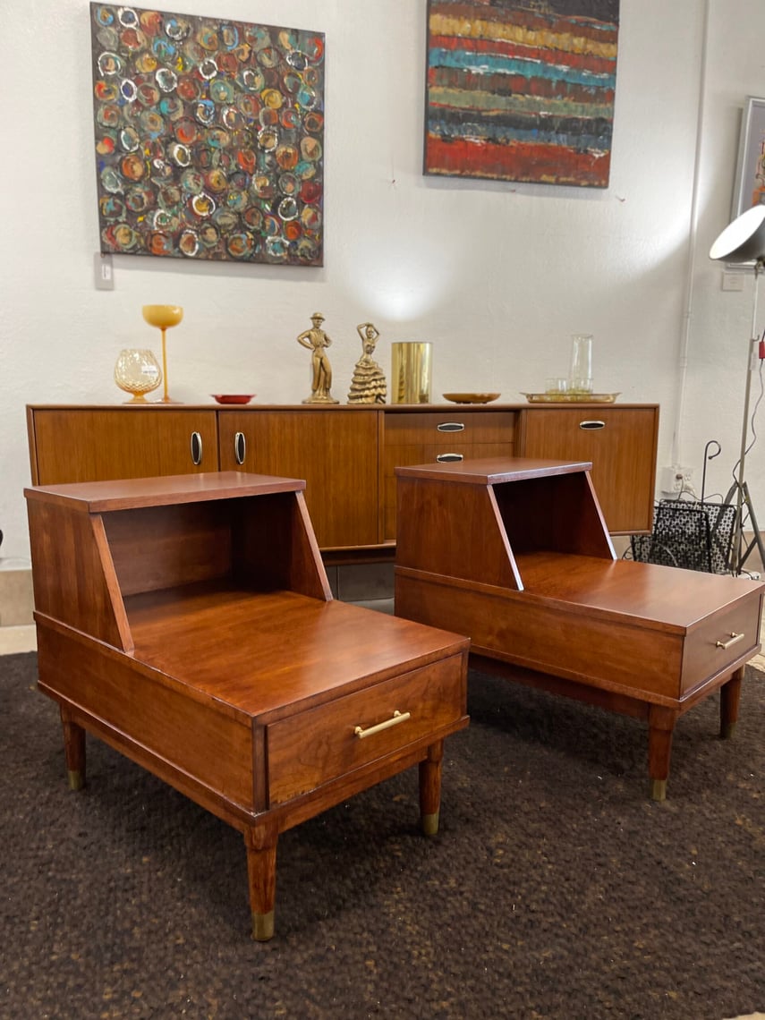 Mid Century Walnut Step End Tables by Drexel Urban Goods San Antonio TX