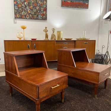 Mid Century Walnut Step End Tables by Drexel