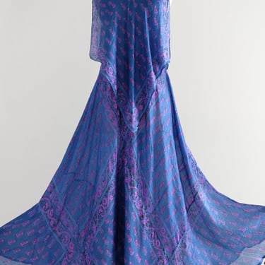 Ethereal 1970's Silk Indian Block Print Handkerchief Gown / Sz M