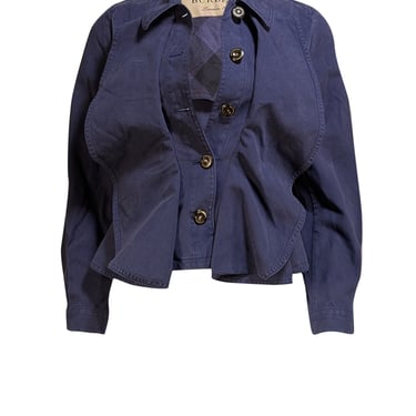 Burberry - Navy Cotton Ruffled Short Jacket Sz 2