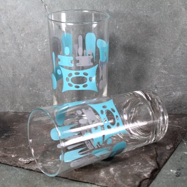 Set of 2 Mid-Century Tumblers | Atomic Blue Heaven, Royal China Drinking Glasses | Mid-Century circa 1960s | 12 Oz Glasses | Bixley Shop 