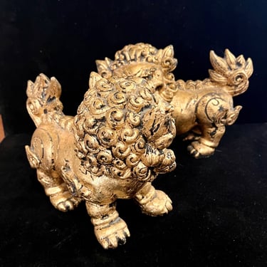 Pair of Mid-Century Gold Finish on Resin Foo Dogs or Bookends