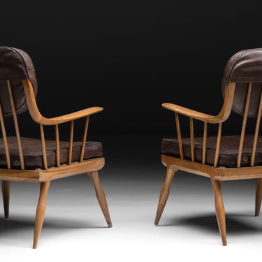 Wood &amp; Leather Armchairs by Franz Schuster