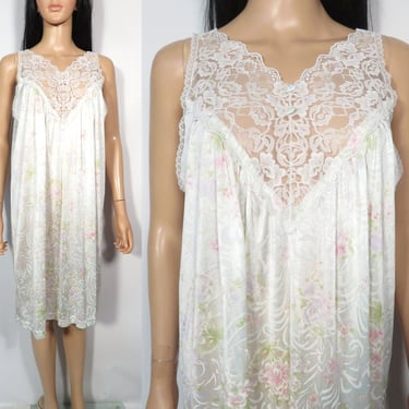Vintage 80s Pastel Floral Nightgown Made In USA Size M L XL 