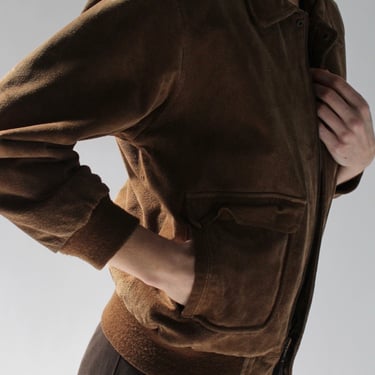 Petite Vintage Chestnut Brown Leather Bomber