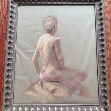 Vintage Pastel Nude Portrait Framed Art 