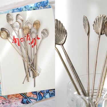 Vintage Sterling Silver Mid Century Cocktail Stirring Spoons W/ Shell Details | Set of 11 | Barware, Drink ware, Bar Cart Decor, Cocktail 