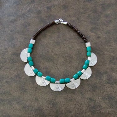 Ethnic green magnesite and silver statement necklace, 