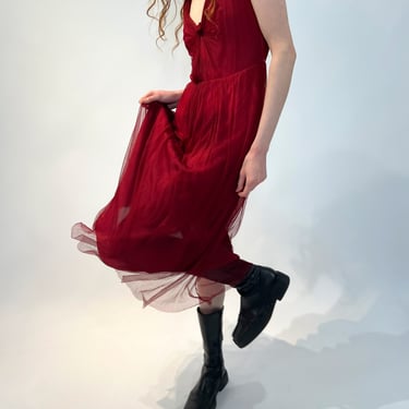 40s Over-Dyed Wine Silk Chiffon Dress