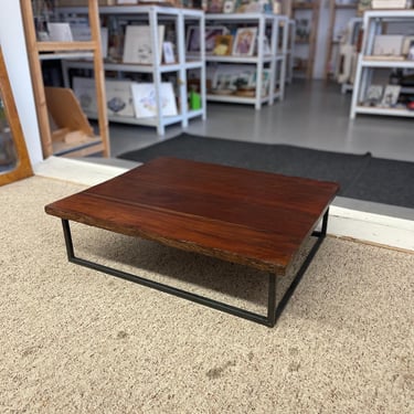 Free shipping Within continental US - Vintage Mid Century Modern Low Coffee Table with SolidWood Slab Top and Metal Base 