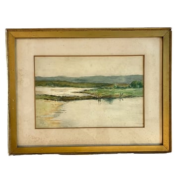 Antique Watercolor Landscape Painting Signed “I.L.B. 1902”