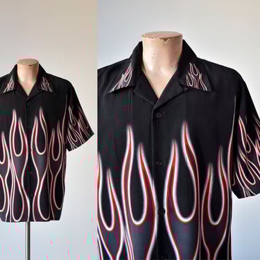 Late 90's all over Flame Print Shirt