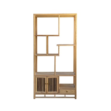 Light Natural Raw Wood Shutter Doors Minimalist Treasure Display Cabinet cs7582E 
