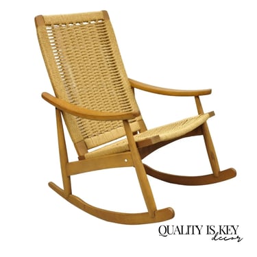 Mid Century Paper Cord Rocking Chair in style of Hans Wegner