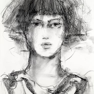 Expressive Female Portrait Drawing - Loose Style Charcoal Portrait - Unique Art - Art Gifts - 9x12 - Ready to Frame - Original Art Drawing 